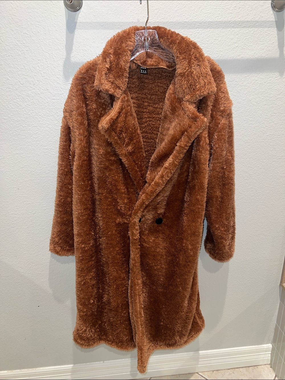 SHEIN Faux Teddy Coat in Rust